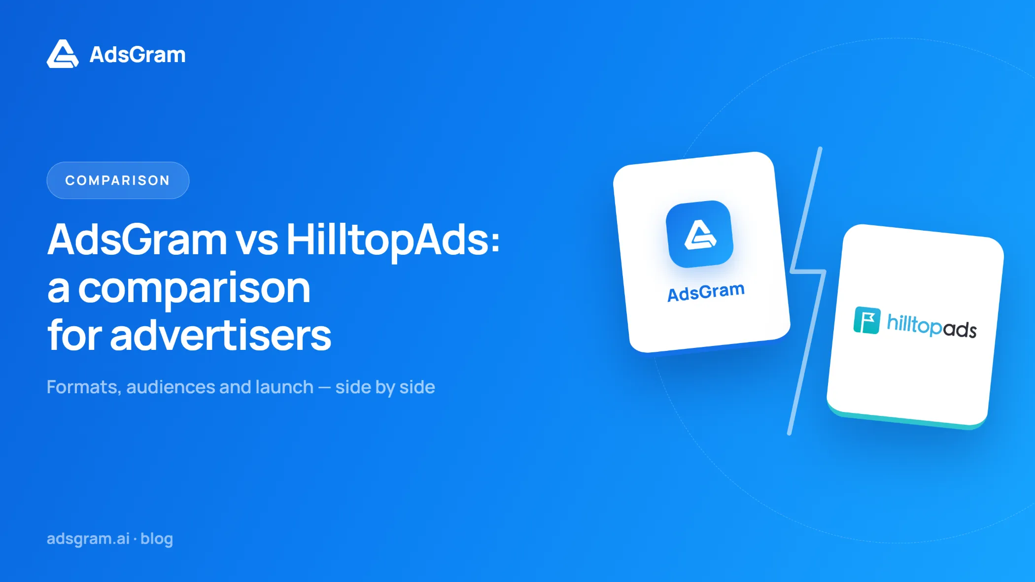 AdsGram vs HilltopAds comparison graphic with both advertising platforms shown side by side
