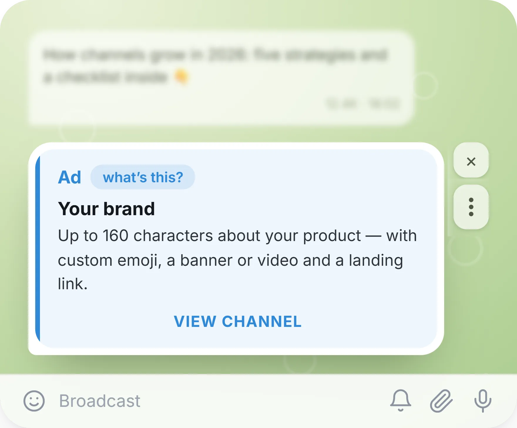 Telegram Ads placement example in Telegram channel.